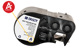 Authentic-logo weergegeven op een cartridge voor de Brady M510-printer.